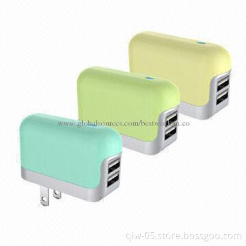 Dual USB Travel Chargers with US Plug, 100-240V AC Input Voltage, CE and RoHS Marks